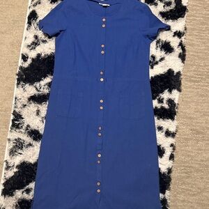 Appleseed's Blue Midi Dress with Brown Buttons Cottage core